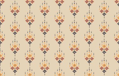 Etnik soyut ikat sanatı. Kabilede kusursuz desen, halk nakışı ve Meksika tarzı. Aztek geometrik sanat süsü baskısı. Halı, duvar kağıdı, giysi, ambalaj, kumaş, kapak, tekstil için tasarım.