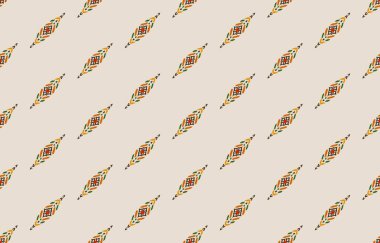 Etnik soyut ikat sanatı. Kabilede kusursuz desen, halk nakışı ve Meksika tarzı. Aztek geometrik sanat süsü baskısı. Halı, duvar kağıdı, giysi, ambalaj, kumaş, kapak, tekstil için tasarım.