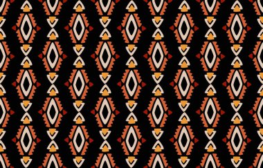 Etnik soyut ikat sanatı. Kabilede kusursuz desen, halk nakışı ve Meksika tarzı. Aztek geometrik sanat süsü baskısı. Halı, duvar kağıdı, giysi, ambalaj, kumaş, kapak, tekstil için tasarım.