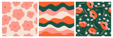 El çizimi çiçekler, kumaş, tekstil, giysi, ambalaj kağıdı, kapak, afiş, iç dekorasyon, soyut arka planlar için çiçekli desenler..