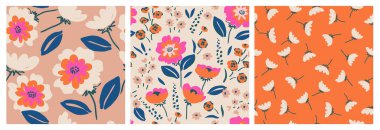 El çizimi çiçekler, kumaş, tekstil, giysi, ambalaj kağıdı, kapak, afiş, iç dekorasyon, soyut arka planlar için çiçekli desenler..