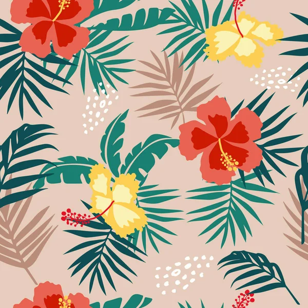 Tropical Flower Pattern Seamless Silhouette Blooming Hand Drawn Botanical Floral — Stock Vector