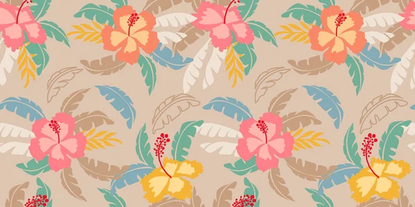 Тропический Цветочный Узор Бесшовный Силуэт Цветущий Ручной Рисунок Ботанический Цветочный — стоковый вектор