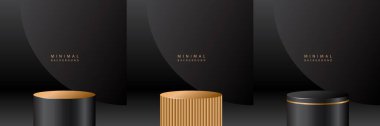 Gerçekçi silindir kaide podyumu olan lüks bir arka plan seti. Geometrik formlar oluşturan soyut vektör. Model ürün görüntüsü. Ürünleri gösterin. Asgari duvar sahnesi. Sahne gösterisi.