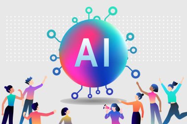 AI technology innovative applications vector infographic. Artificial intelligence, machine learning, data science and cognitive computing concept. clipart