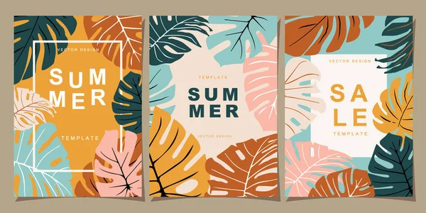 Summer Template Set Poster Card Cover Label Banner Modern Minimalist — Stock Vector