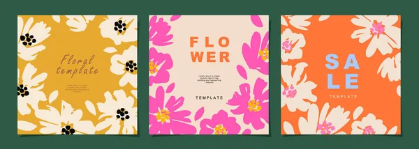 Floral Template Set Για Poster Κάρτα Εξώφυλλο Label Banner Μοντέρνο — Διανυσματικό Αρχείο