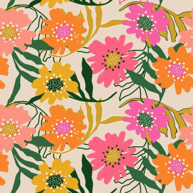 El çizimi çiçekler, kumaş, tekstil, giysi, ambalaj kağıdı, kapak, afiş, iç dekorasyon, soyut arka planlar için çiçekli desenler..