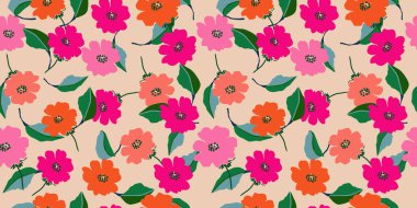 El çizimi çiçekler, kumaş, tekstil, giysi, ambalaj kağıdı, kapak, afiş, iç dekorasyon, soyut arka planlar için çiçekli desenler..