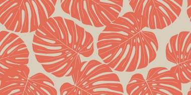 Monstera yaprağı pürüzsüz desen, el çizimi tropikal botanik, ilkbahar ve yaz zamanı, yeşil stil, tekstil, kumaş, duvar kağıdı, arka plan için doğal süsler..