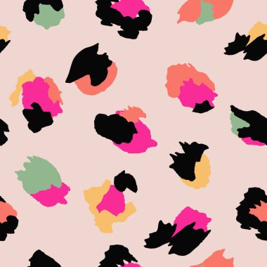 Soyut Leopar Derisi Kusursuz Desenler. Hayvan izi. Geometrik folklor süsü tekstil afişi, kapağı, duvar kağıdı. Vektör illüstrasyonu.