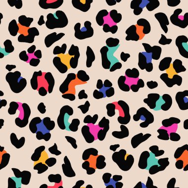 Soyut Leopar Derisi Kusursuz Desenler. Hayvan izi. Geometrik folklor süsü tekstil afişi, kapağı, duvar kağıdı. Vektör illüstrasyonu.