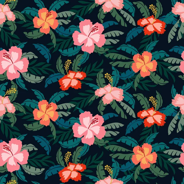 Тропический Цветочный Узор Бесшовный Силуэт Цветущий Ручной Рисунок Ботанический Цветочный — стоковый вектор