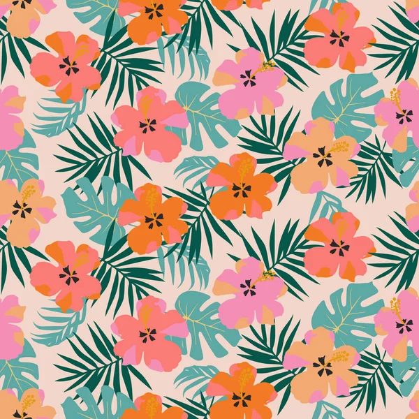 Tropical Flower Pattern Seamless Silueta Květu Ručně Kreslené Botanické Květinový — Stockový vektor