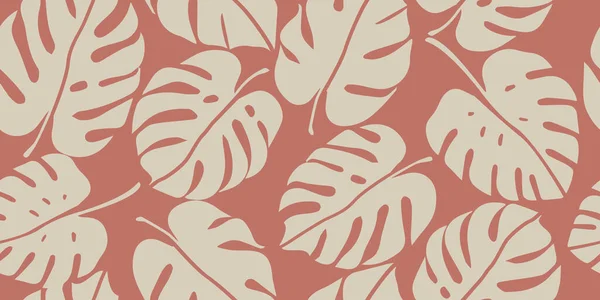 モンステラの葉の継ぎ目が無いパターン 手描きの熱帯植物学 春および夏時間 緑の様式 背景のための自然な装飾 — ストックベクタ