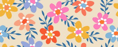 El çizimi çiçekler, kumaş, tekstil, giysi, ambalaj kağıdı, kapak, afiş, iç dekorasyon için çiçek desenleri. renkli botanik çizimi.