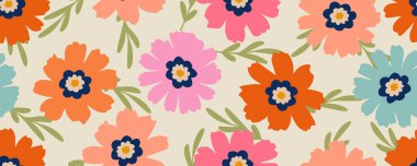 El çizimi çiçekler, kumaş, tekstil, giysi, ambalaj kağıdı, kapak, afiş, iç dekorasyon için çiçek desenleri. renkli botanik çizimi.