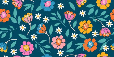 El çizimi çiçekler, kumaş, tekstil, giysi, ambalaj kağıdı, kapak, afiş, iç dekorasyon için çiçek desenleri. renkli botanik çizimi.