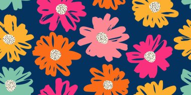 El çizimi çiçekler, kumaş, tekstil, giysi, ambalaj kağıdı, kapak, afiş, iç dekorasyon için çiçek desenleri. renkli botanik çizimi.