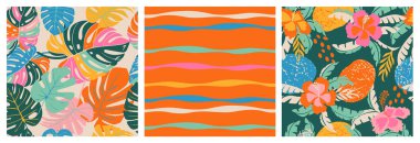 El çizimi tropikal çiçekler kumaş, tekstil, giysi, ambalaj kağıdı, kapak, afiş, iç dekorasyon ve arka planlar için çiçeksiz desenler. renkli botanik çizimi.