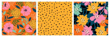 El çizimi tropikal çiçekler kumaş, tekstil, giysi, ambalaj kağıdı, kapak, afiş, iç dekorasyon ve arka planlar için çiçeksiz desenler. renkli botanik çizimi.