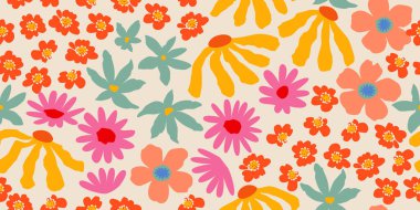 Egzotik el çizimi çiçekler kumaş, tekstil, giysi, ambalaj kağıdı, kapak, afiş, iç dekorasyon, soyut arka planlar için çiçeksiz desenler. vektör illüstrasyonu.