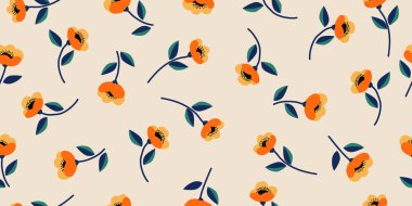 Egzotik el çizimi çiçekler kumaş, tekstil, giysi, ambalaj kağıdı, kapak, afiş, iç dekorasyon, soyut arka planlar için çiçeksiz desenler. vektör illüstrasyonu.