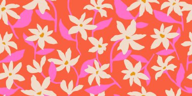 Egzotik el çizimi çiçekler kumaş, tekstil, giysi, ambalaj kağıdı, kapak, afiş, iç dekorasyon, soyut arka planlar için çiçeksiz desenler. vektör illüstrasyonu.