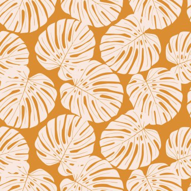 Monstera yaprağı pürüzsüz desen, el yapımı botanik, ilkbahar ve yaz zamanı, yeşil stil, tekstil, kumaş, duvar kağıdı, arka plan için doğal süsler..