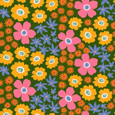 Egzotik el çizimi çiçekler kumaş, tekstil, giysi, ambalaj kağıdı, kapak, afiş, iç dekorasyon, soyut arka planlar için çiçeksiz desenler. vektör illüstrasyonu.