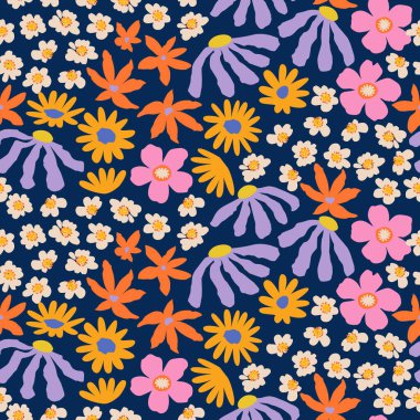 Egzotik el çizimi çiçekler kumaş, tekstil, giysi, ambalaj kağıdı, kapak, afiş, iç dekorasyon, soyut arka planlar için çiçeksiz desenler. vektör illüstrasyonu.