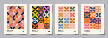 Retro geometrik model arkaplan seti. Kurumsal kimlik, marka ve sosyal medya reklamları için modern Bauhaus tarzında yaratıcı kapak veya poster kavramı.