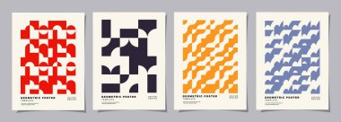 Retro geometrik model arkaplan seti. Kurumsal kimlik, marka ve sosyal medya reklamları için modern Bauhaus tarzında yaratıcı kapak veya poster kavramı.