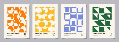 Retro geometrik model arkaplan seti. Kurumsal kimlik, marka ve sosyal medya reklamları için modern Bauhaus tarzında yaratıcı kapak veya poster kavramı.