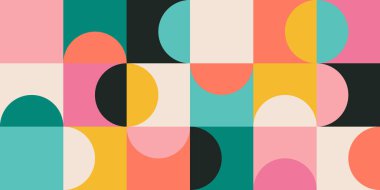 Geometrik minimalistik, pürüzsüz mozaik desen. Bauhaus tarzı. Web afişi için soyut vektör, iş sunumu, markalaşma, kart, davetiye, poster, kapak, tekstil baskısı. vektör illüstrasyonu.