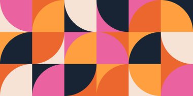 Geometrik minimalistik, pürüzsüz mozaik desen. Bauhaus tarzı. Web afişi için soyut vektör, iş sunumu, markalaşma, kart, davetiye, poster, kapak, tekstil baskısı. vektör illüstrasyonu.