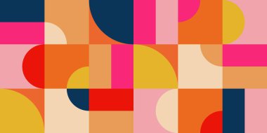 Geometrik minimalistik, pürüzsüz mozaik desen. Bauhaus tarzı. Web afişi için soyut vektör, iş sunumu, markalaşma, kart, davetiye, poster, kapak, tekstil baskısı. vektör illüstrasyonu.