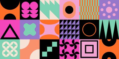 Geometrik minimalistik, pürüzsüz mozaik desen. Web afişi için soyut vektör, iş sunumu, markalaşma, kart, davetiye, poster, kapak, tekstil baskısı. Bauhaus tarzı. vektör illüstrasyonu.