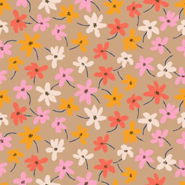 El çizimi çiçekler, kumaş, tekstil, giysi, ambalaj kağıdı, kapak, afiş, iç dekorasyon, soyut arka planlar için çiçek desenli desenler. vektör illüstrasyonu.