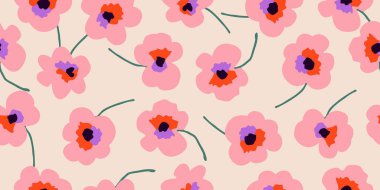 El çizimi çiçekler, kumaş, tekstil, giysi, ambalaj kağıdı, kapak, afiş, iç dekorasyon, soyut arka planlar için çiçek desenli desenler. vektör illüstrasyonu.