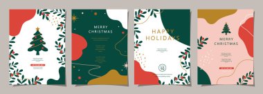 Set of Merry Christmas and Happy New Year background. Greeting and invitation card, web banner, holiday cover, flyer, poster design templates. Modern flat vector illustration. clipart