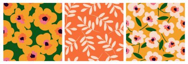 El çizimi çiçekler, kumaş, tekstil, giysi, ambalaj kağıdı, kapak, afiş, iç dekorasyon, soyut arka planlar için çiçekli desenler..