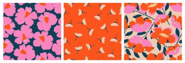 El çizimi çiçekler, kumaş, tekstil, giysi, ambalaj kağıdı, kapak, afiş, iç dekorasyon, soyut arka planlar için çiçekli desenler..