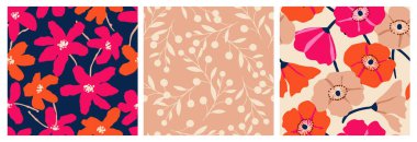 El çizimi çiçekler, kumaş, tekstil, giysi, ambalaj kağıdı, kapak, afiş, iç dekorasyon, soyut arka planlar için çiçekli desenler..