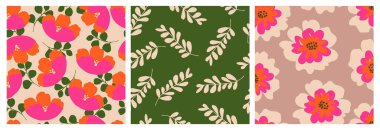 El çizimi çiçekler, kumaş, tekstil, giysi, ambalaj kağıdı, kapak, afiş, iç dekorasyon, soyut arka planlar için çiçekli desenler..