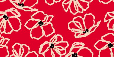 Egzotik el çizimi çiçekler kumaş, tekstil, giysi, ambalaj kağıdı, kapak, afiş, ev dekoru, soyut arka planlar için çiçeksiz desenler. vektör illüstrasyonu.