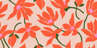 Egzotik el çizimi çiçekler kumaş, tekstil, giysi, ambalaj kağıdı, kapak, afiş, ev dekoru, soyut arka planlar için çiçeksiz desenler. vektör illüstrasyonu.