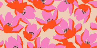 Egzotik el çizimi çiçekler kumaş, tekstil, giysi, ambalaj kağıdı, kapak, afiş, ev dekoru, soyut arka planlar için çiçeksiz desenler. vektör illüstrasyonu.