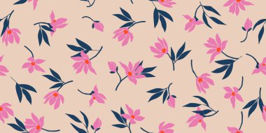 Egzotik el çizimi çiçekler kumaş, tekstil, giysi, ambalaj kağıdı, kapak, afiş, ev dekoru, soyut arka planlar için çiçeksiz desenler. vektör illüstrasyonu.