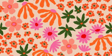 Egzotik el çizimi çiçekler kumaş, tekstil, giysi, ambalaj kağıdı, kapak, afiş, ev dekoru, soyut arka planlar için çiçeksiz desenler. vektör illüstrasyonu.